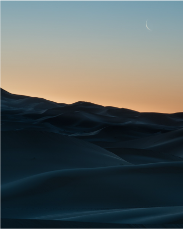 "Sunrise Dunes with Crescent Moon" by Julia Moffett - Morocco